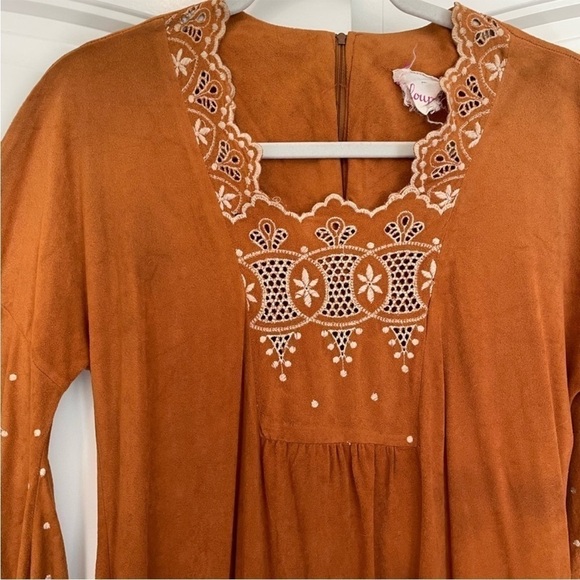 Vintage 1970’s Keyloun eyelit terracotta rust brown boho dress size small - Picture 4 of 14